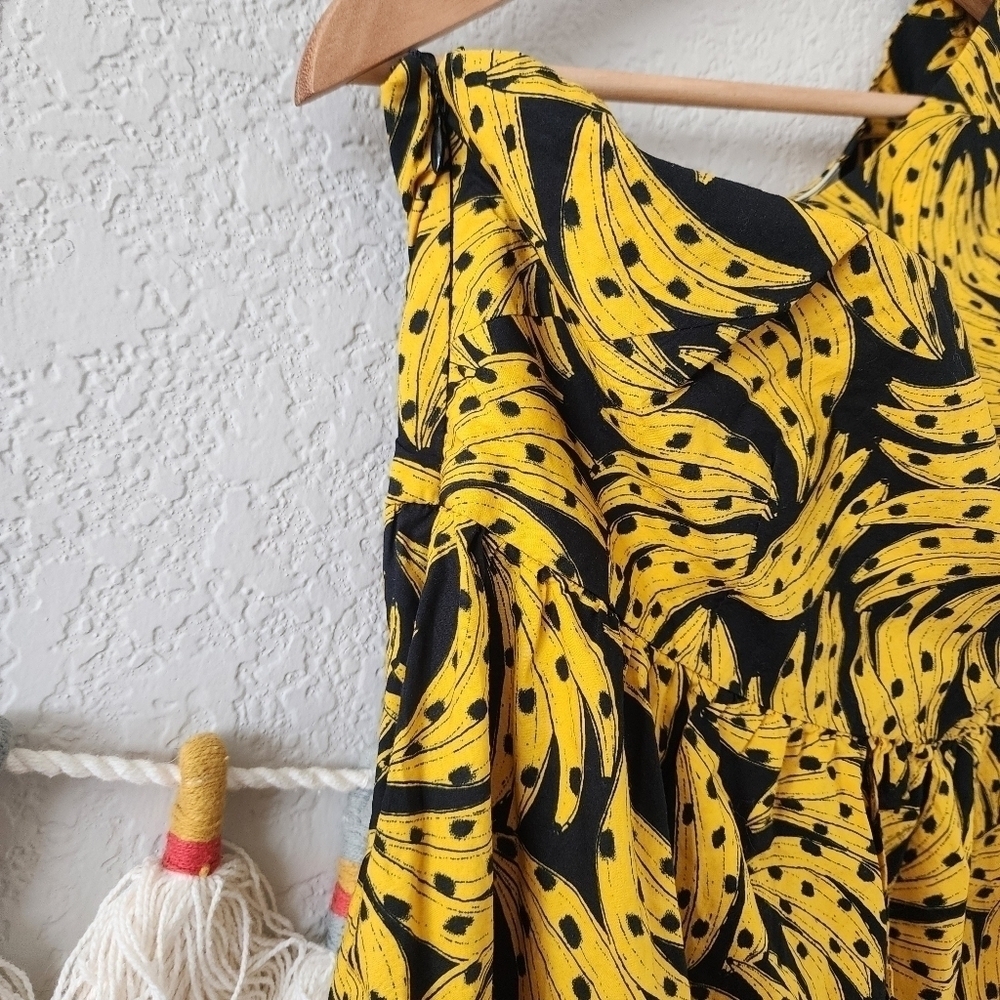 Farm Rio Spotted Bananas Puff One Shoulder Tiered Ruffle Midi Dress Beach S - Picture 8 of 13